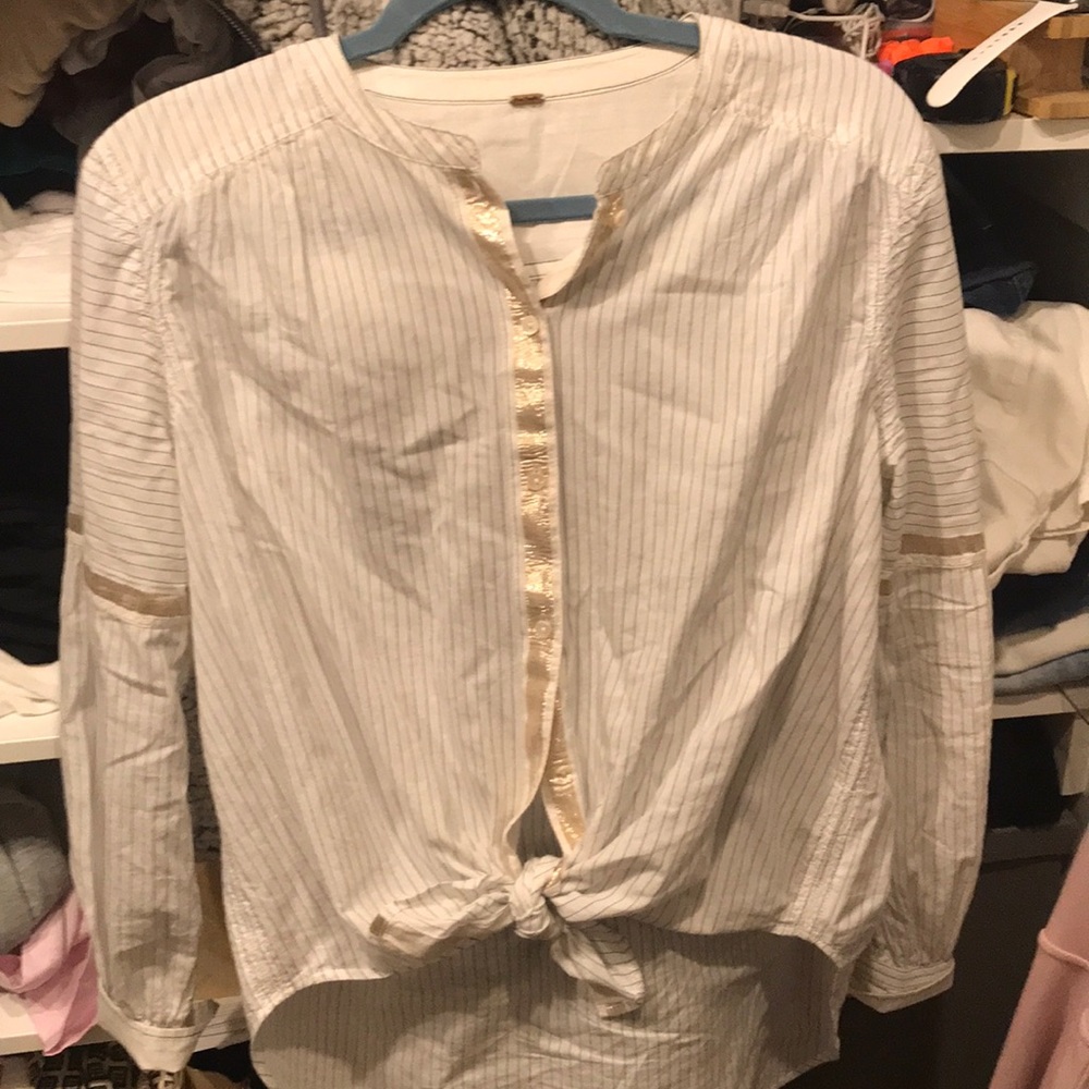 Free people blouse white with navy pin stripes
